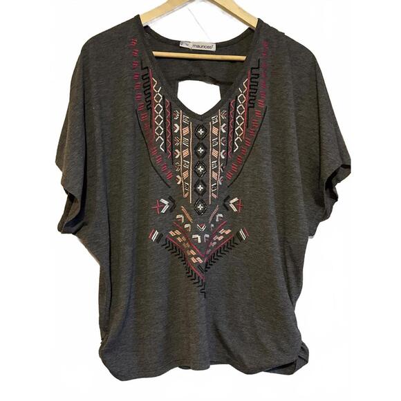 Maurices Women's Embroidered Dark Gray Blouse, Size 0X - Picture 1 of 6
